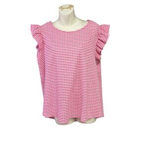 Les Amis size large Pink Checkered Ruffle Sleeve Blouse